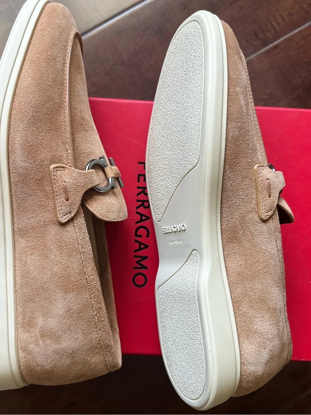 Salvatore Ferragamo Men’s Suede Bit Loafers in Beige